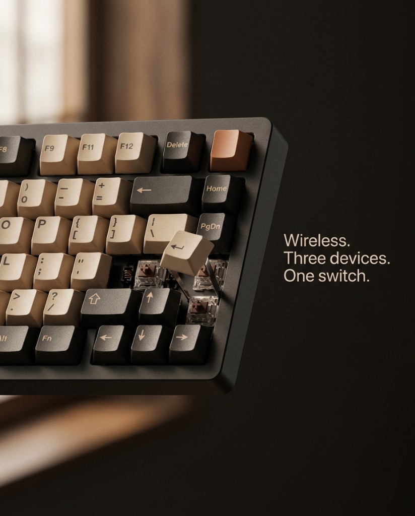 Artwork by Thee Visual Studio: Wireless. Three devices. One switch.